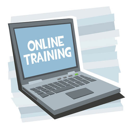 Clip art of a laptop saying "Online training"