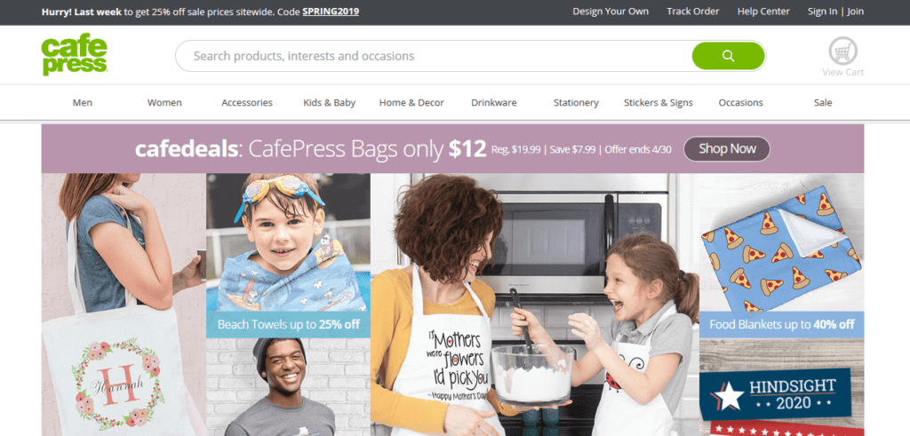 Screenshot of CafePress.com