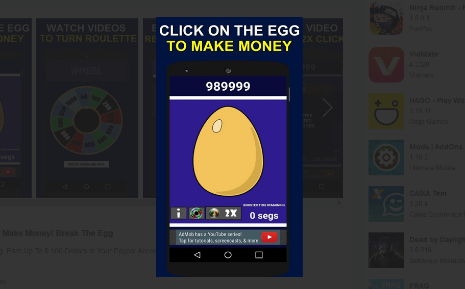 Mobile screenshot of a crack the egg app