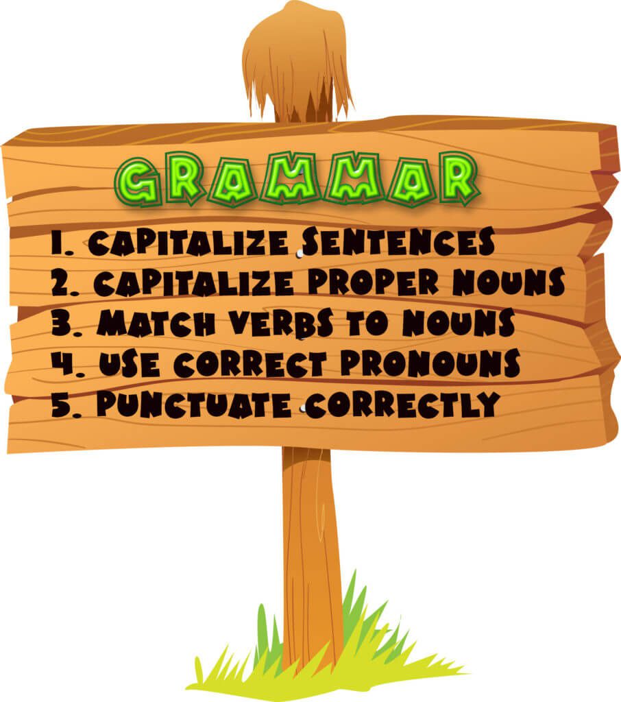 Sign showing five grammar rules