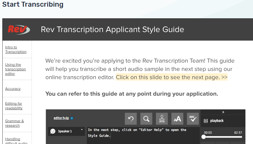 Screenshot of Rev Style Guide inside application test