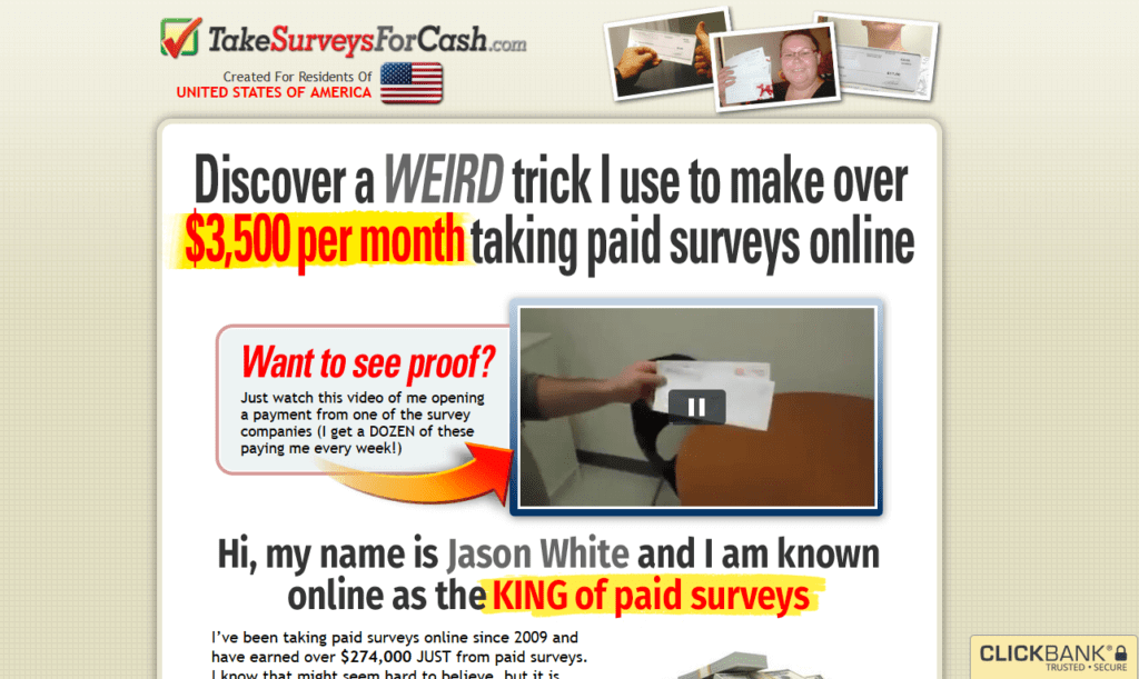 Screenshot of Take Surveys for Cash sales page