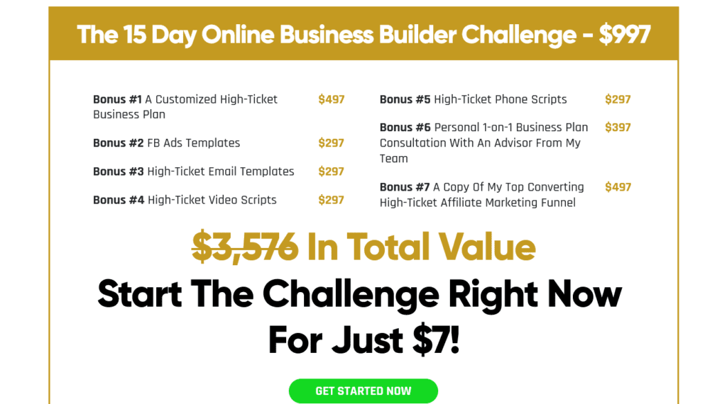 Legendary sales page showing $7 for the challenge