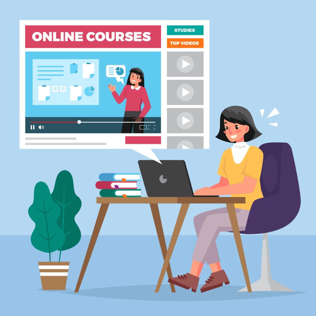 A woman learning from an online course