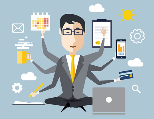Clip art of a man multitasking