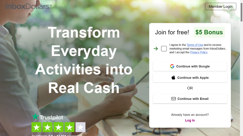 Screenshot of inboxdollars.com homepage