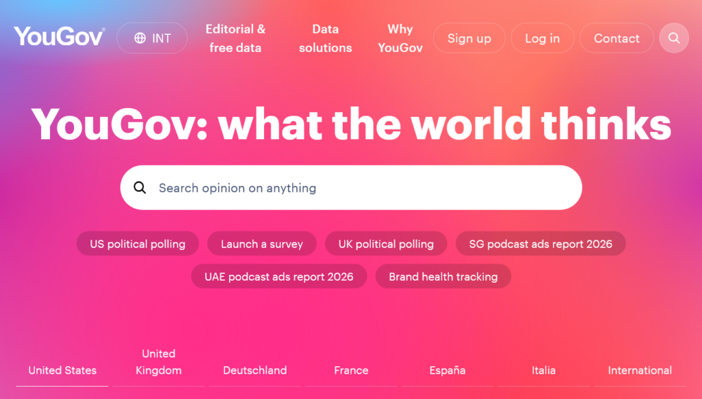 Screenshot of yougov.com homepage