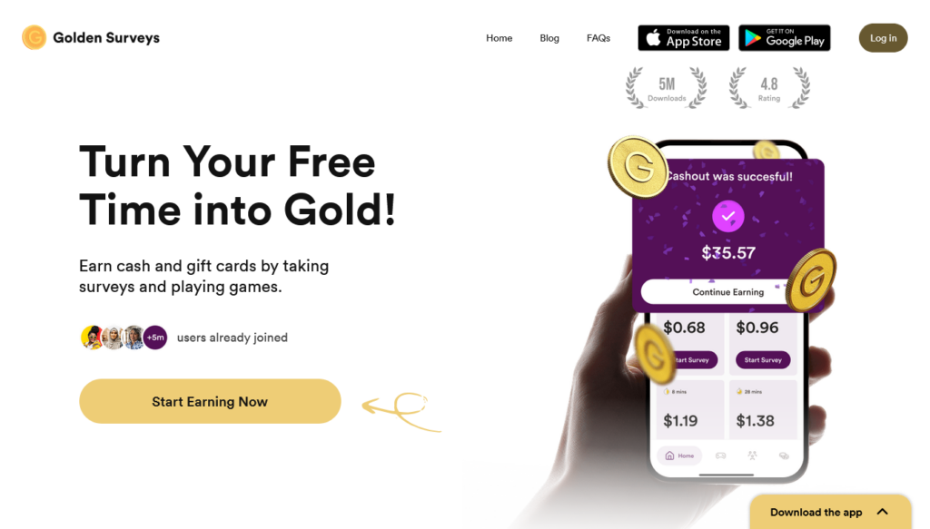 Screenshot of goldensurveys.com homepage