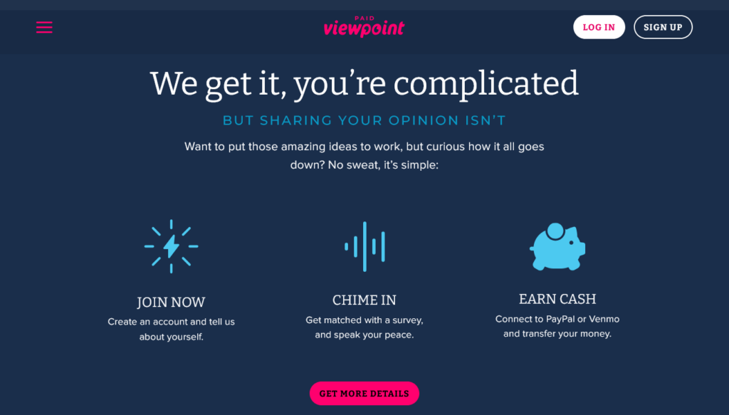 Screenshot of paidviewpoint.com homepage
