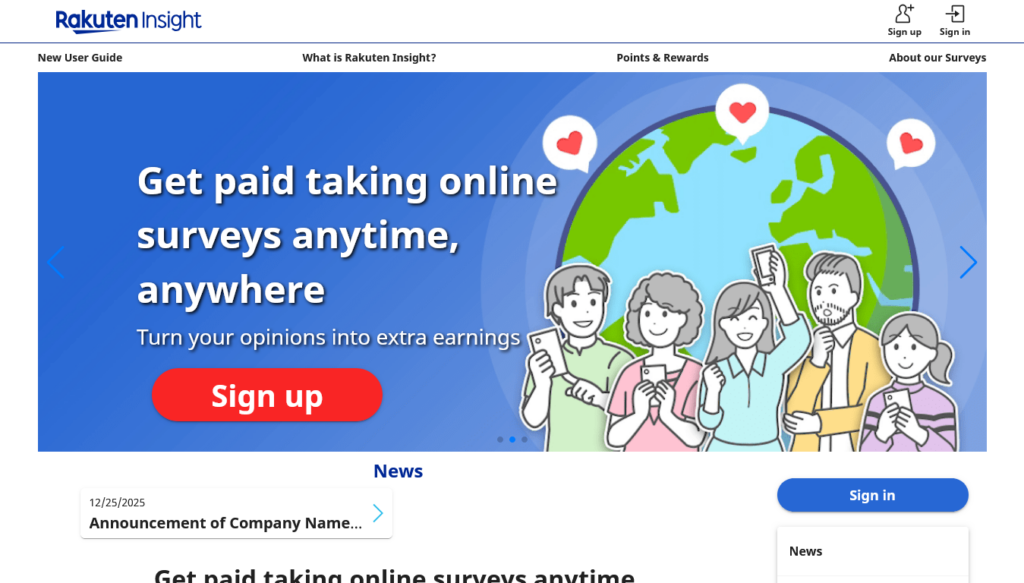 Screenshot of member.insight.rakuten.us homepage