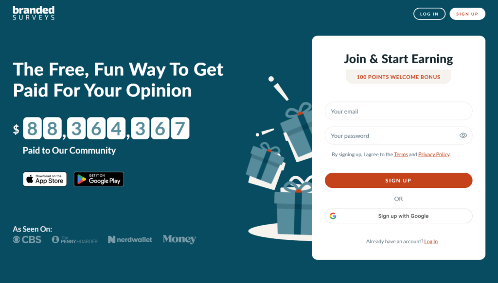 Screenshot of surveys.gobranded.com homepage