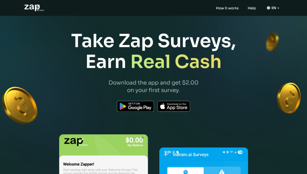 Screenshot of zapsurveys.com homepage