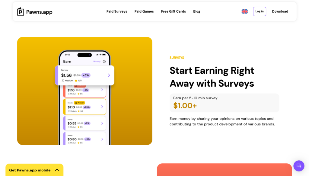 Screenshot of pawns.app homepage