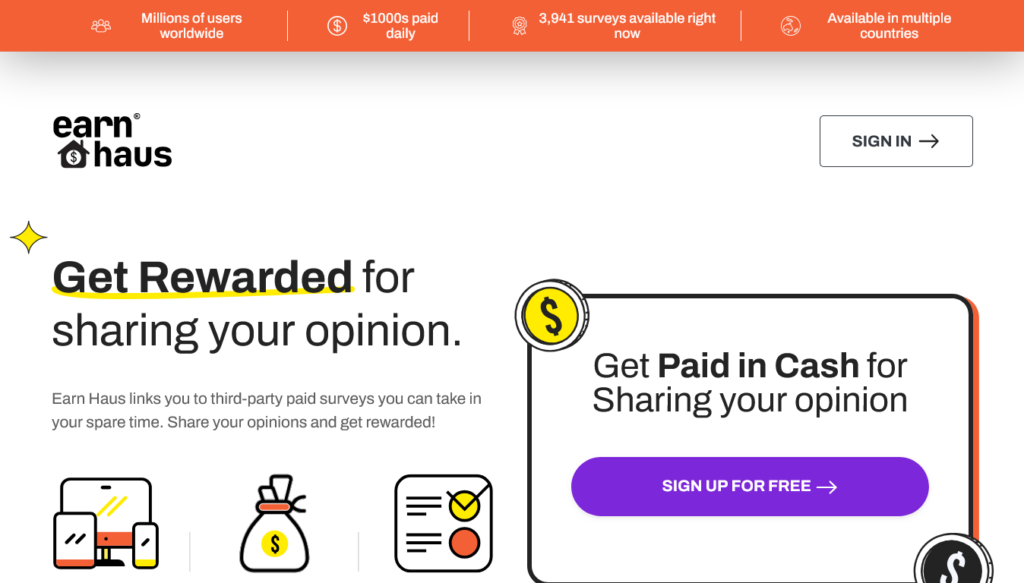 Screenshot of earnhaus.com homepage