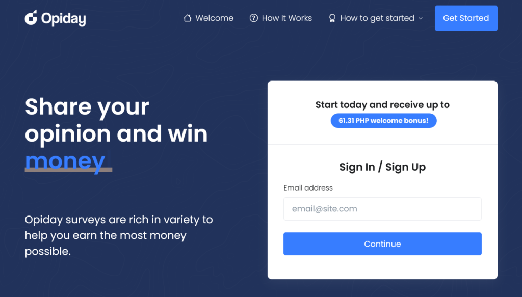 Screenshot of opiday.com homepage