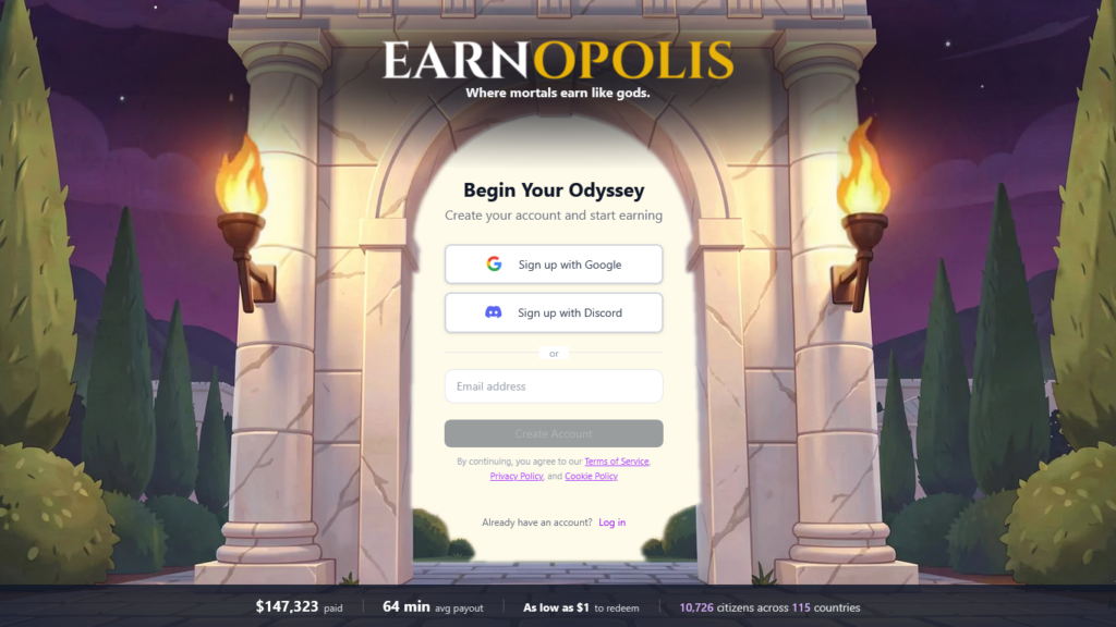 Screenshot of earnopolis.com homepage