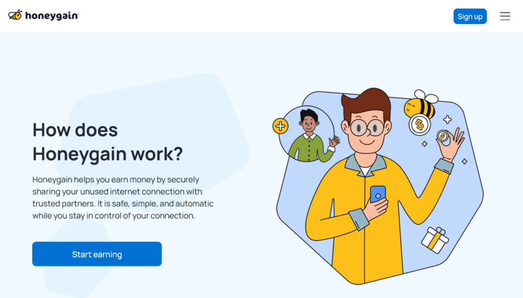 Screenshot of honeygain.com How Does Honeygain Work page