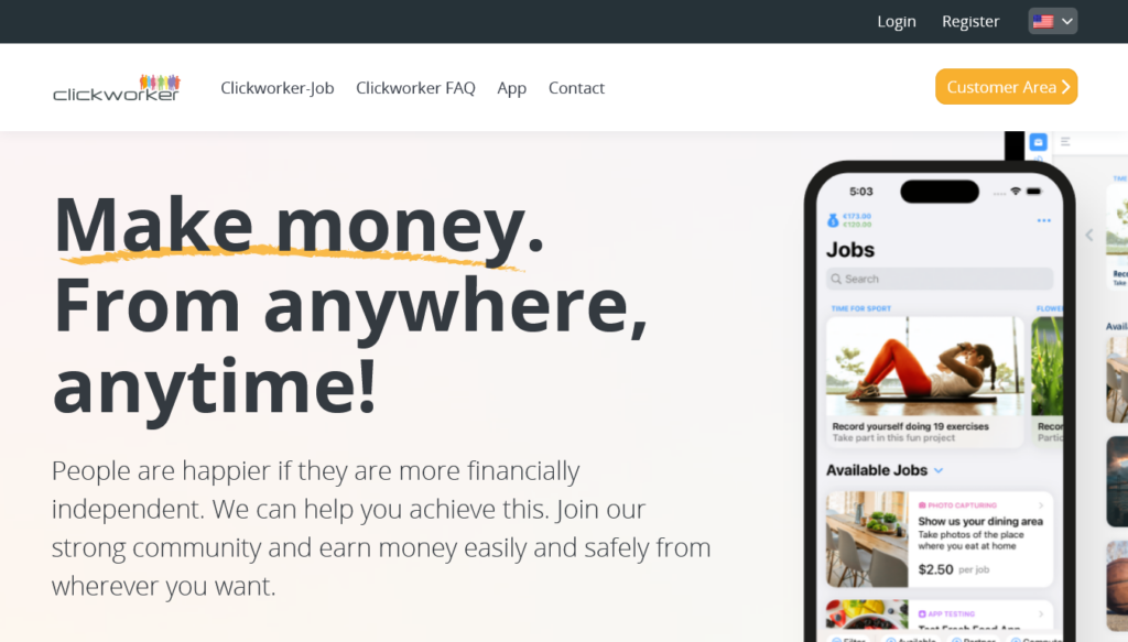Screenshot of clickworker.com homepage