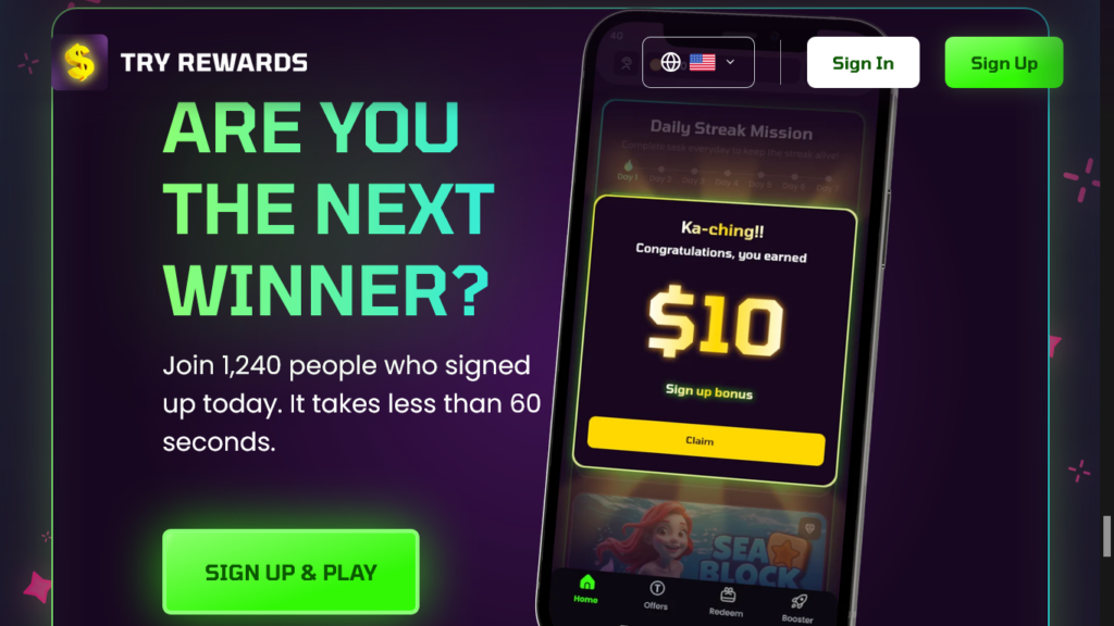 Screenshot of tryrewards.com homepage