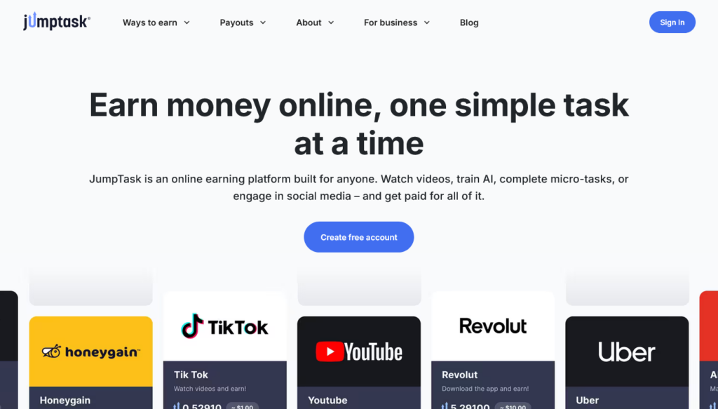 Screenshot of jumptask.io homepage
