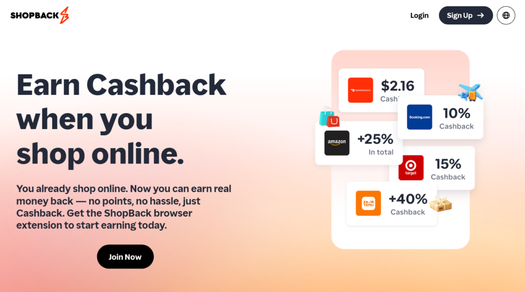 Screenshot of shopback.com homepage