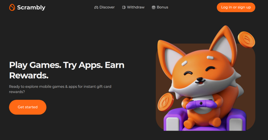 Screenshot of scrambly.io homepage