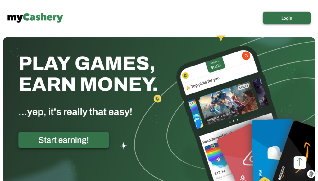 Screenshot of mycashery.com homepage