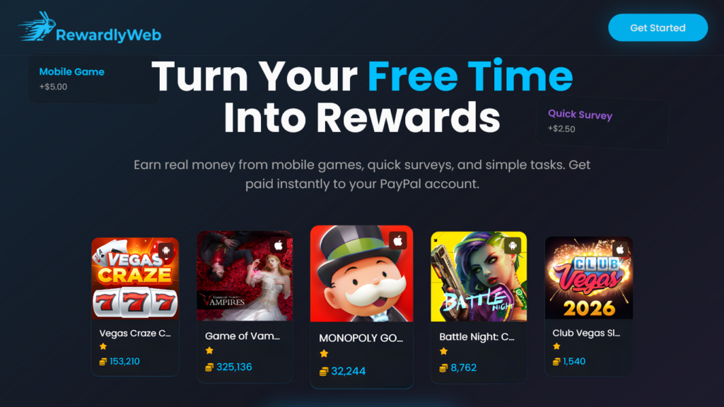 Screenshot of rewardlyweb.com homepage