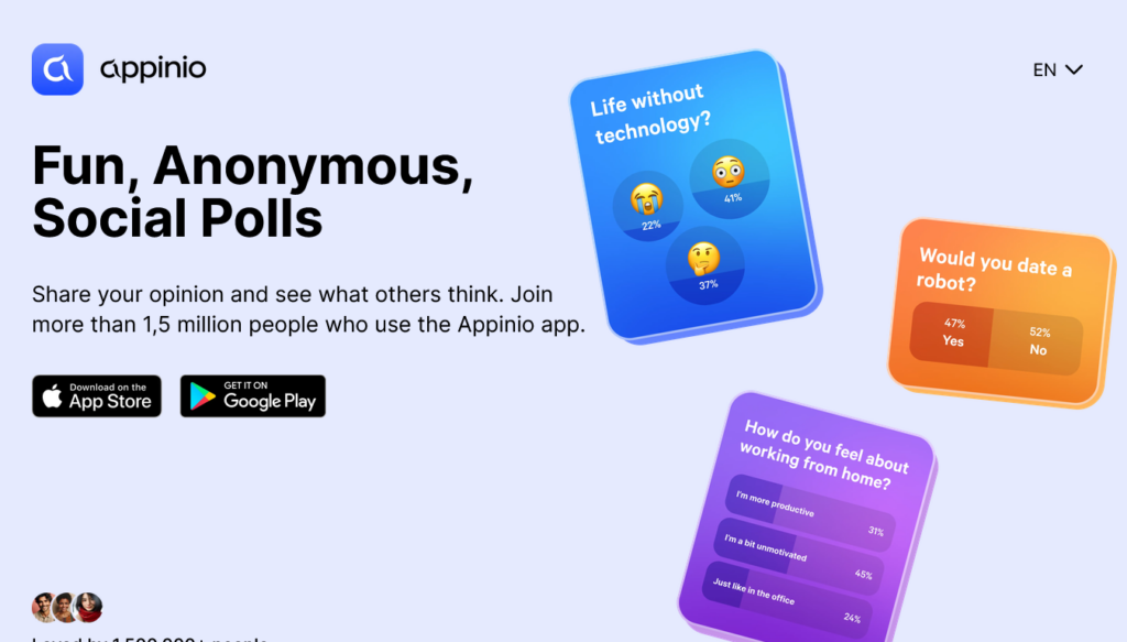 Screenshot of appinio.app homepage