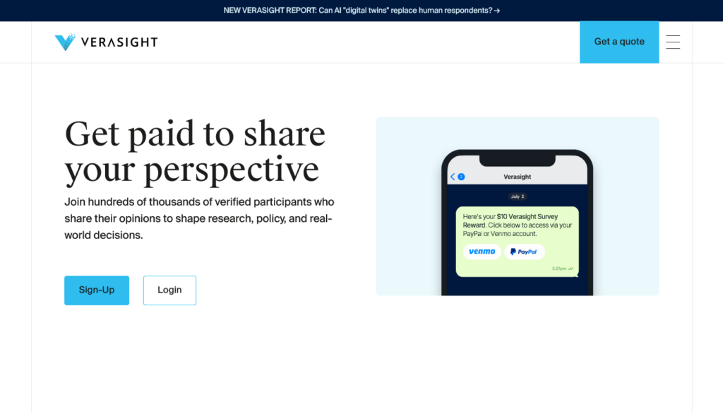 Screenshot of verasight.io Survey Takers page