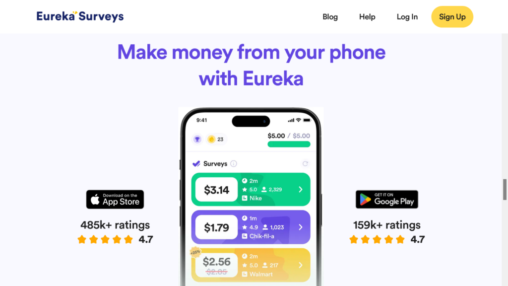 Screenshot of eurekasurveys.com homepage