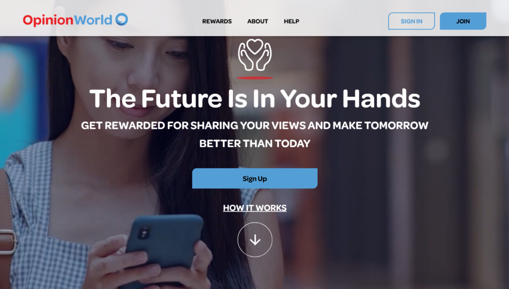 Screenshot of opinionworld.com homepage