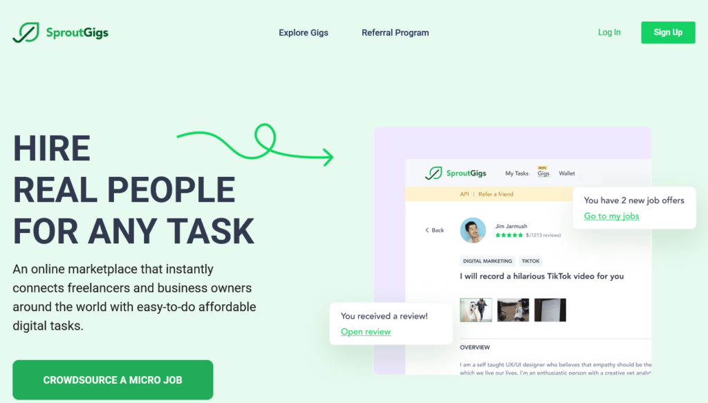 Screenshot of sproutgigs.com homepage