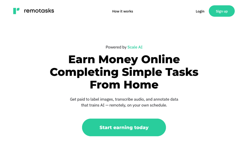 Screenshot of remotasks.com homepage