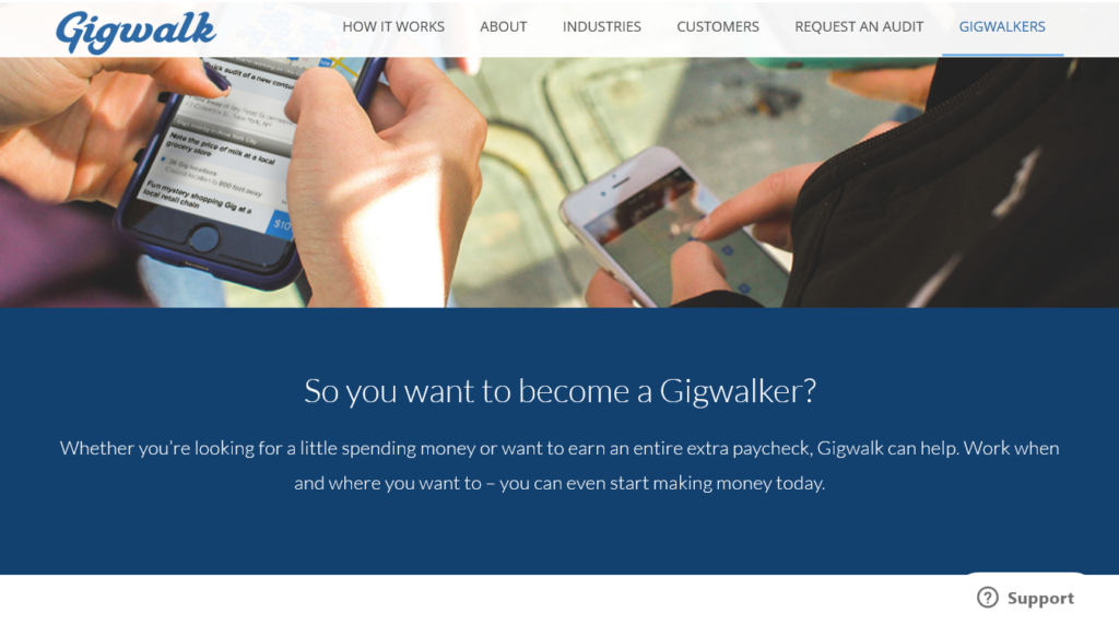 Screenshot of gigwalk.com homepage