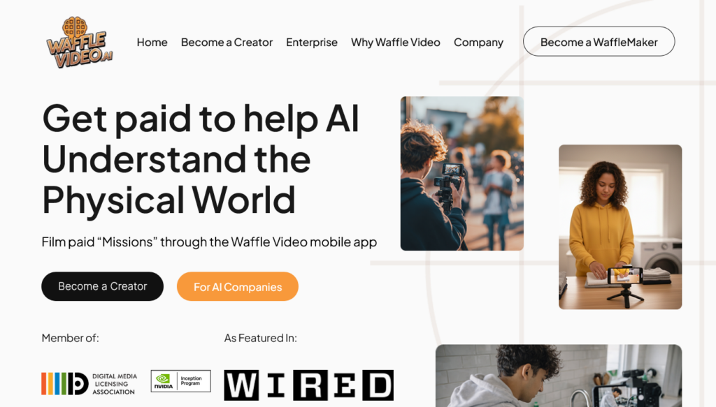 Screenshot of wafflevideo.ai homepage