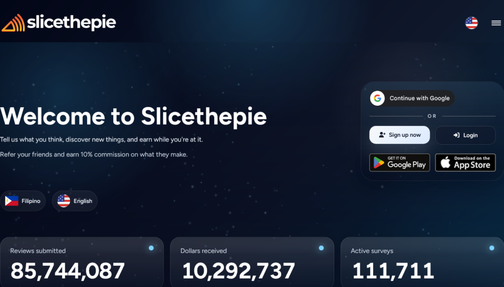 Screenshot of slicethepie.com homepage