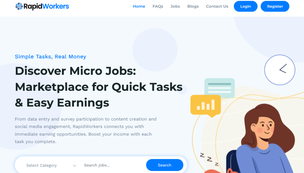 Screenshot of rapidworkers.net/microjobs homepage