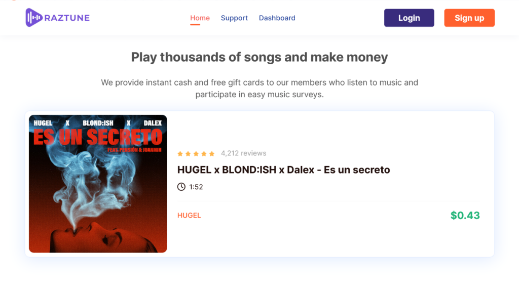 Screenshot of raztune.com homepage