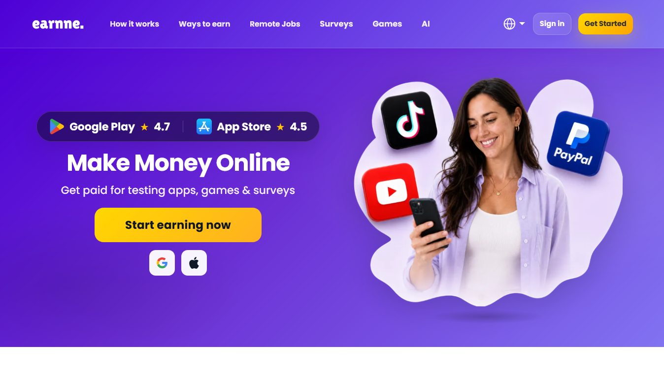 Screenshot of earnne.com homepage
