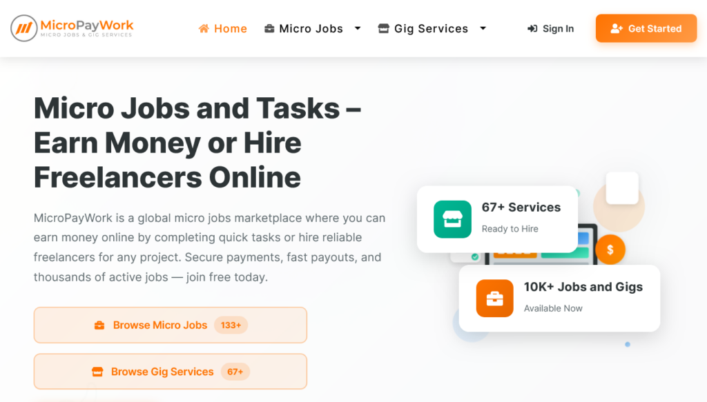 Screenshot of micropaywork.com homepage