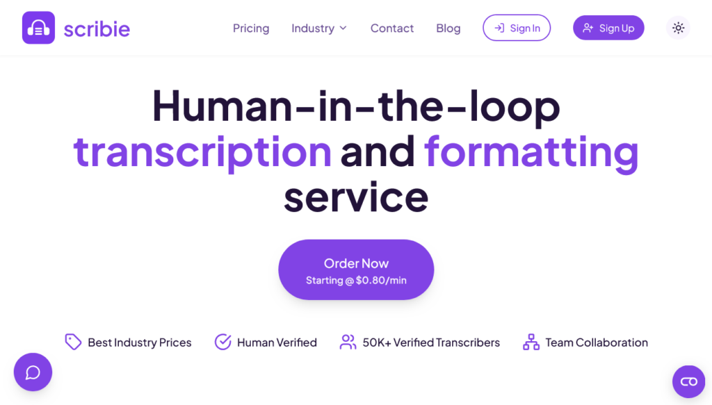 Screenshot of scribie.com homepage