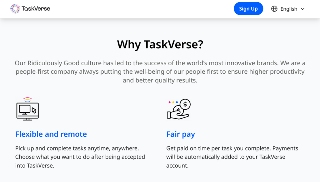 Screenshot of taskverse.com homepage