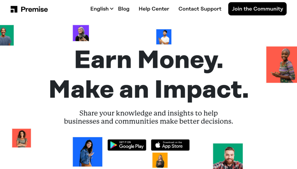 Screenshot of contributors.premise.com homepage