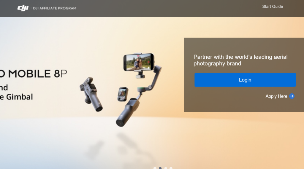 Screenshot of the DJI affiliate program webpage