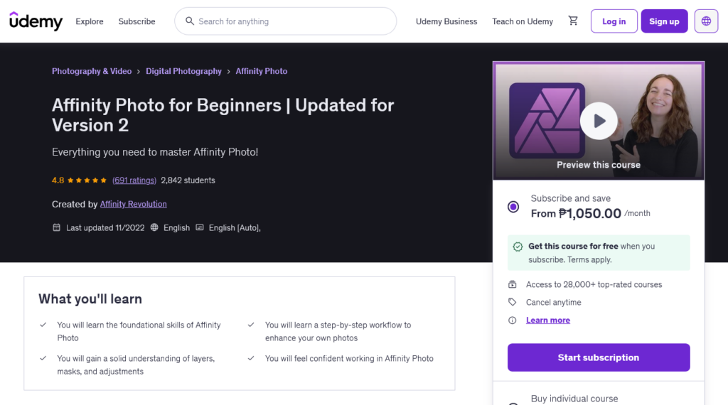 Screenshot of an online course page on udemy.com