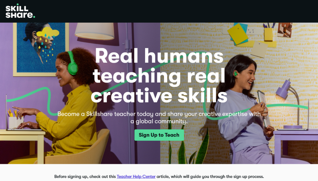 Screenshot of skillshare.com Teach page