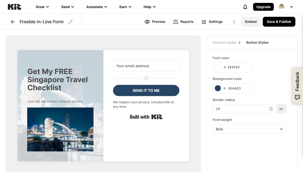 Screenshot of the Kit form builder