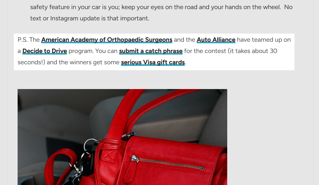 Screenshot of a mom blog showing a paid sponsor paragraph