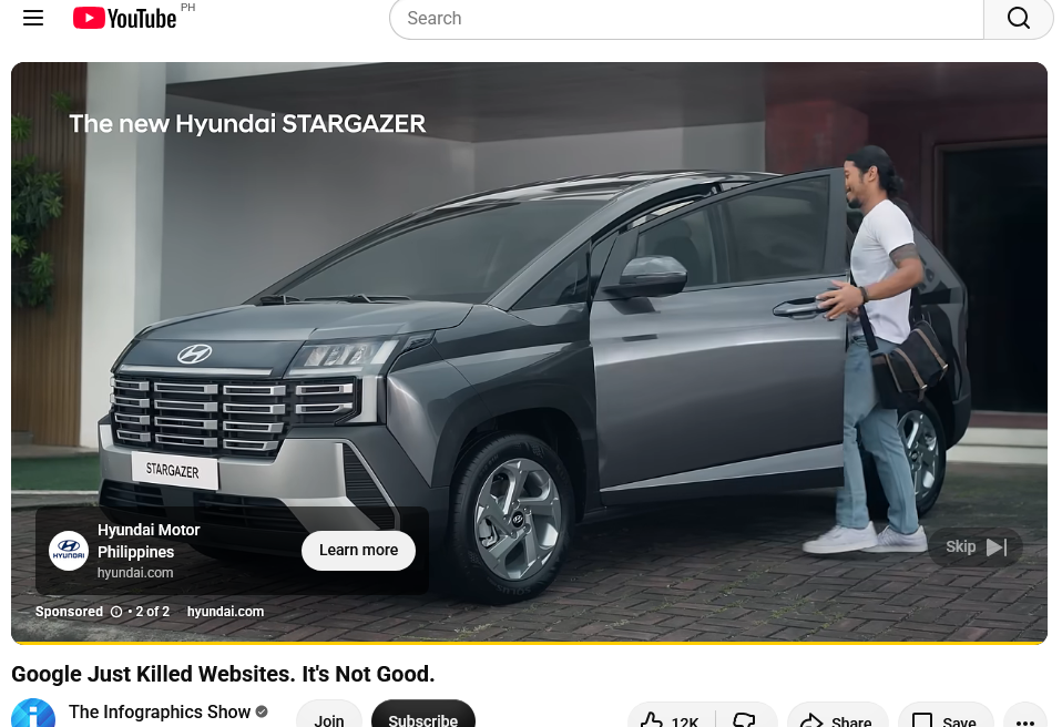 Screenshot of an ad appearing on a YouTube video